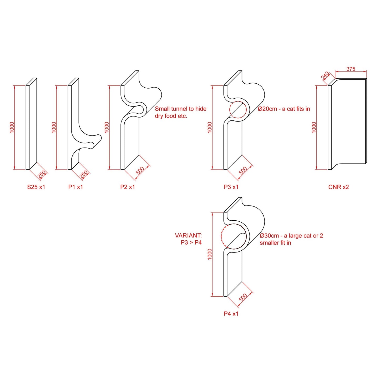 Kissan kiipeilyseinä Tutti i Gatti+ - isot sarjat TiG+71_Base_CNR - Ananimalab.com
