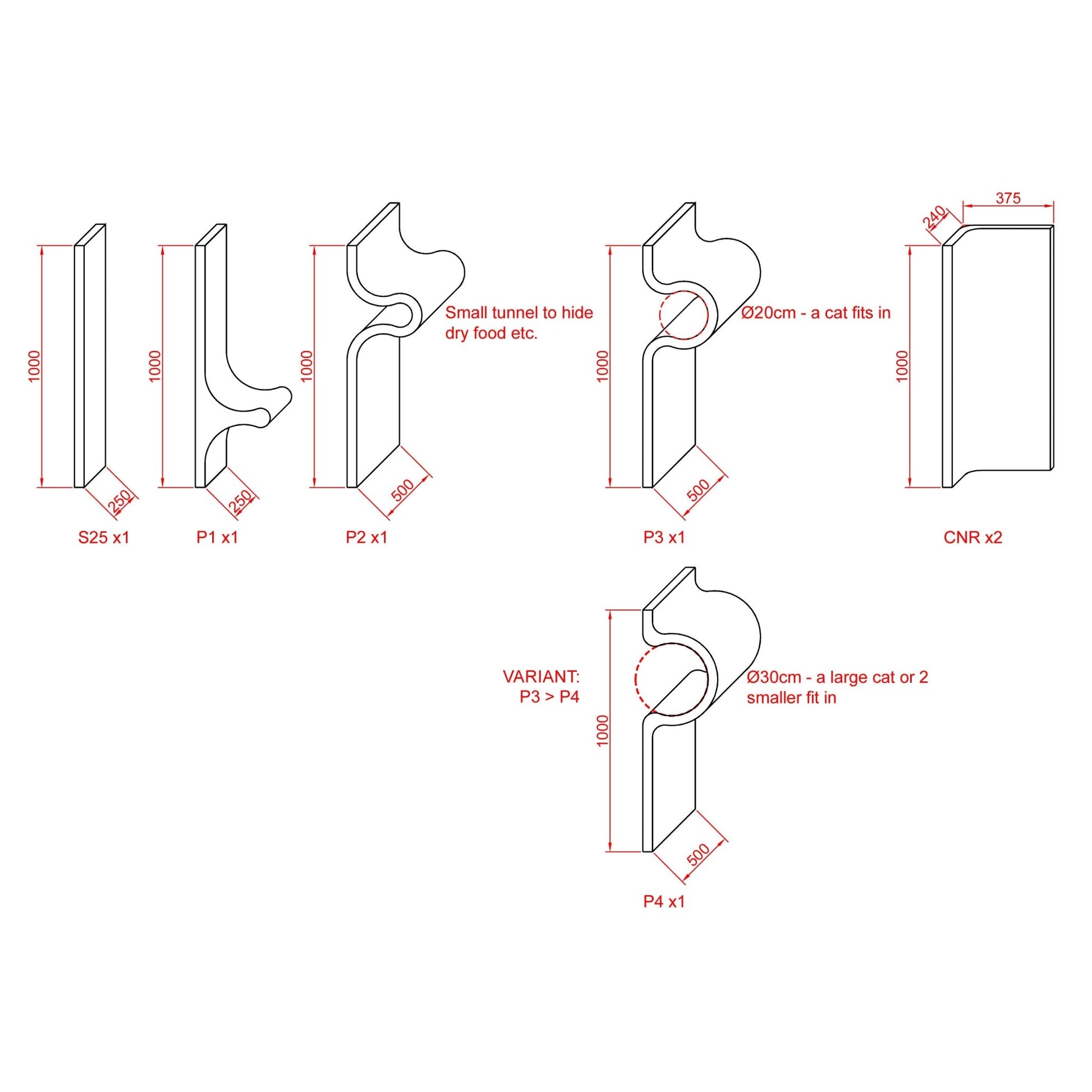 Kissan kiipeilyseinä Tutti i Gatti+ - isot sarjat TiG+71_Base_CNR - Ananimalab.com
